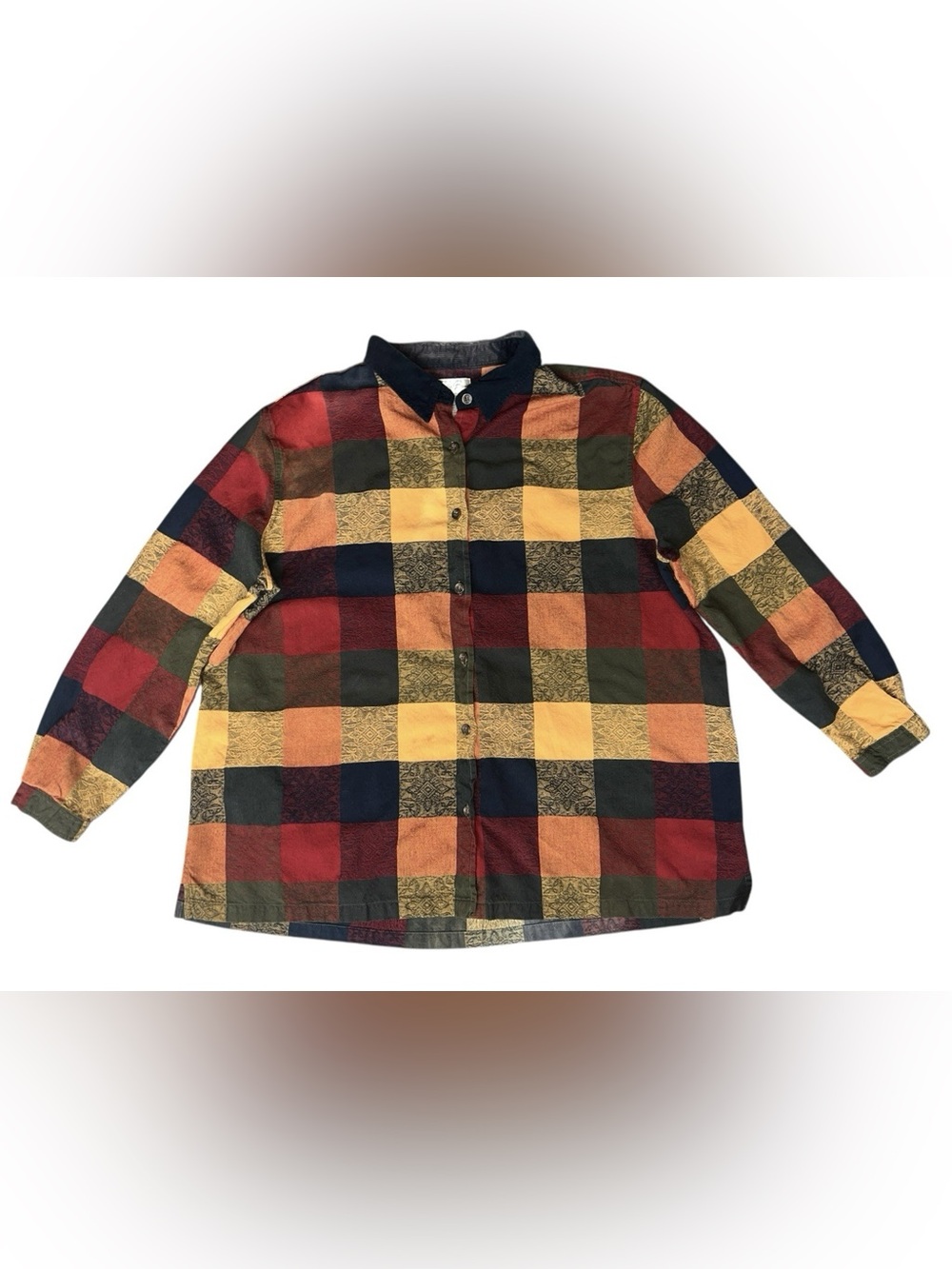 Bobbie Brooks Plus Womens Vintage Corduroy Collar Plaid Shirt Size 22W/24W Fall